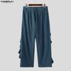INCERUN Autumn Winter Men High Waist Solid Color Ruffled Casual Corduroy Long Pants