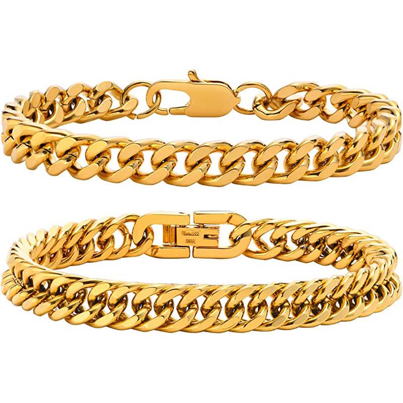 European & American Stainless Steel Cuban-Figaro Men's Bracelet Set - Gold Titanium