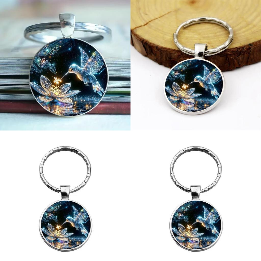 Modern Minimalist Hummingbird And Flower Pendant Keychain With Glass Material For Gift Giving And Party Decor
