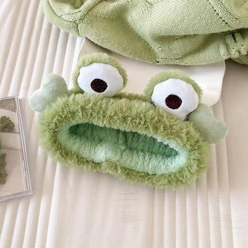 New Big Eyed Frog Plush Headband Women Funny Cartoon Animal Wide Edge Elastic Anti Slip Headband for Girl Hair Accessories