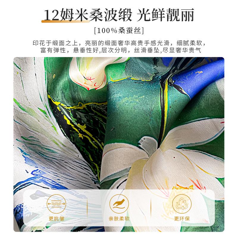 100% Silk Scarf Women Square Floral Neck Shawls Wraps Foulard Scarves Pashmina Neckerchief Female Hijab Bandana Bufanda Poncho