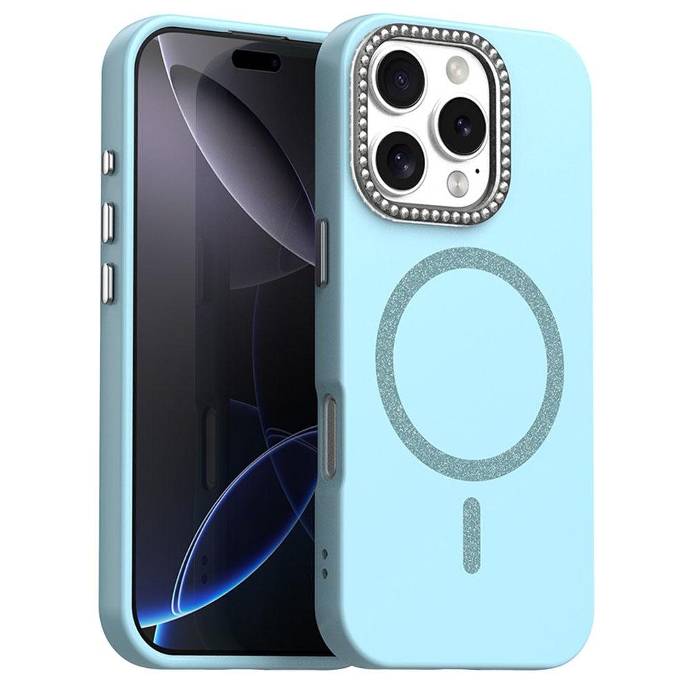 For iPhone 16 Pro Case Compatible with MagSafe TPU+PET Phone Cover with Rhinestone Decor Lens Frame