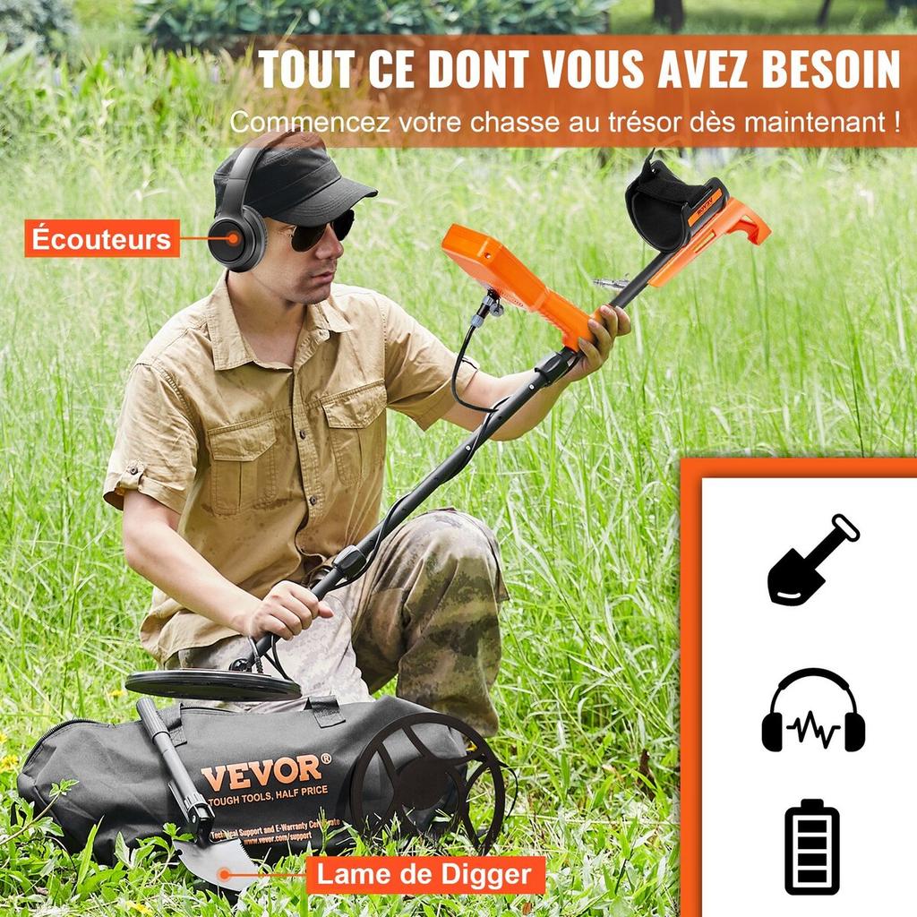 Waterproof Metal Detector, 12" Coil, Professional Rechargeable Gold Detector, 39-50 in Adjustable with LCD 7 Modes Advanced DSP Chip Bluetooth