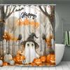 Hot 4Pcs Halloween Shower Curtain Set with 12 Hooks & Toilet Mat, Spooky Bat Ghost Print Waterproof Bathroom Decor for Housewarming