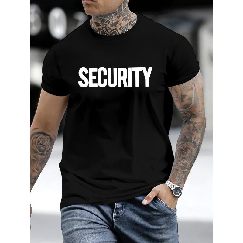 European sizes Men'S Casual Crew Neck T-Shirt with Bold SECURITY Print, Polyester, Comfortable & Versatile Short Sleeve Tee for Summer