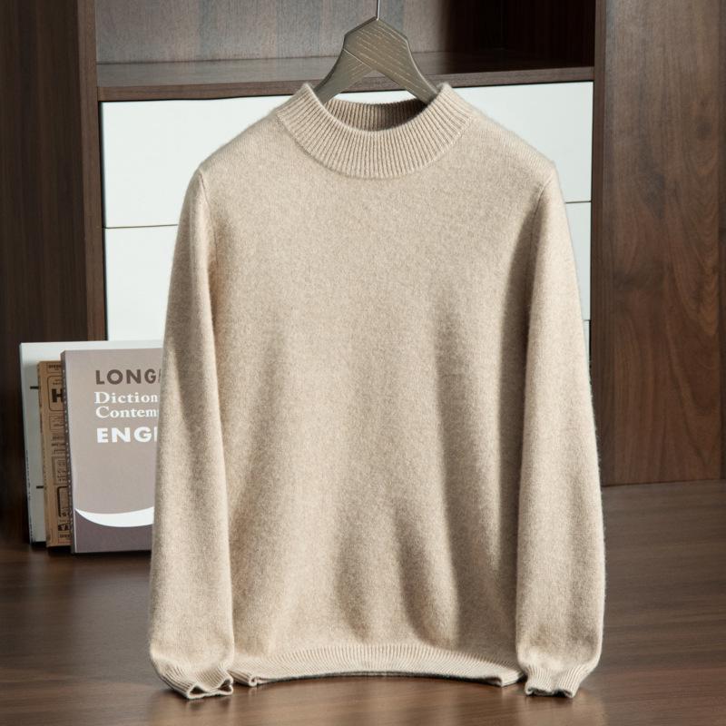 Men's Thickened Cashmere Half-High Neck Sweater - Loose Fit, Warm Knit Pullover