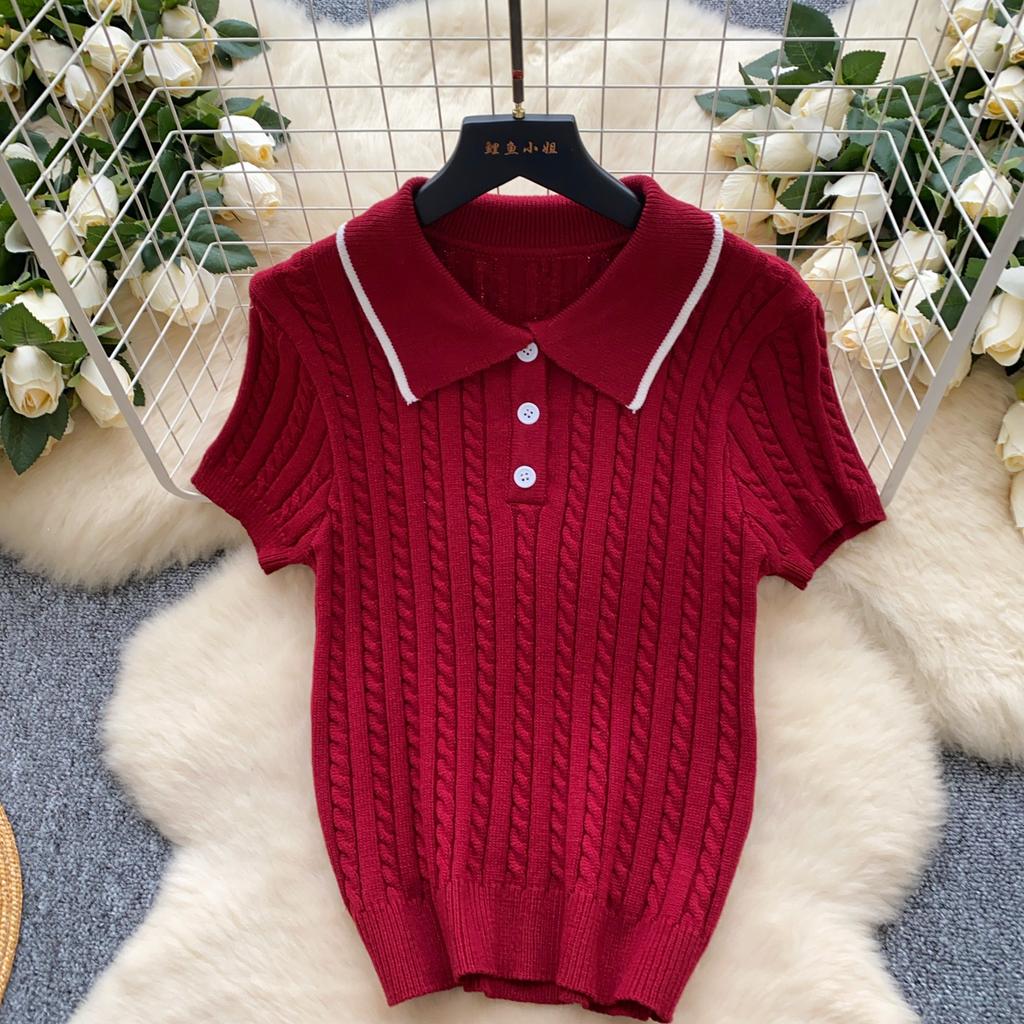 Módní Pletené 2dílné Dvoudílné Kostýmy Skinny Krátký Rukáv Polokošile+Krátká Sukně Děrované Dámské Jednoduchý Styl Letní Sety