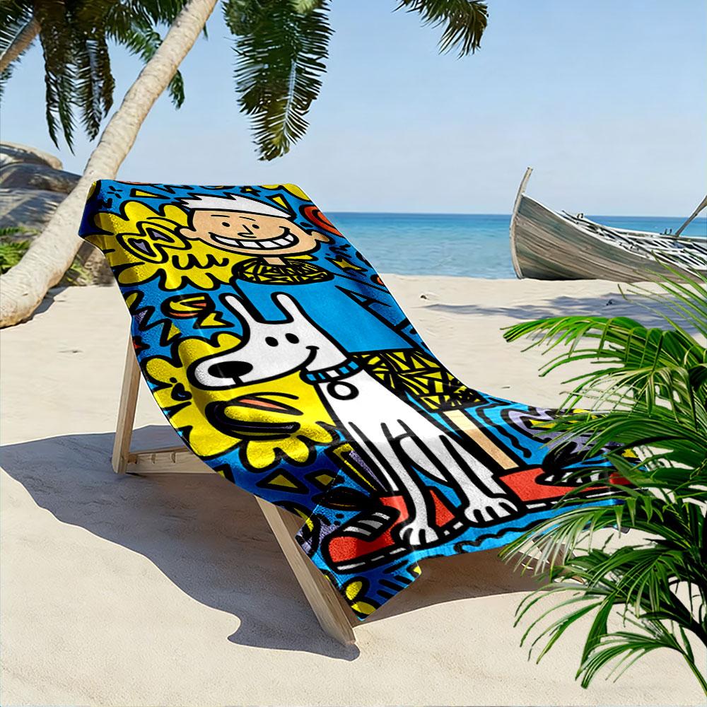 Cartoon Boy and Dog Print A must-have beach towel for beach travel
