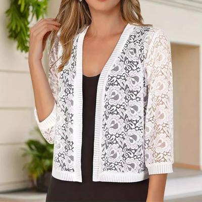 Dámsky módny pletený kardigan s trojštvrťovým rukávom a výstrihom do V