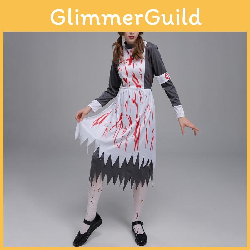 Spooky Adult Zombie Nurse Outfit With Gorgeous Dress And Hat For Halloween Parties