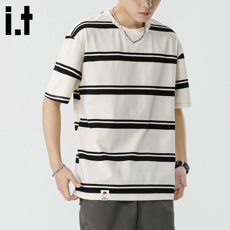 CHOCOOLATE Men s Stripe Color-block Crew Neck T-Shirt L
