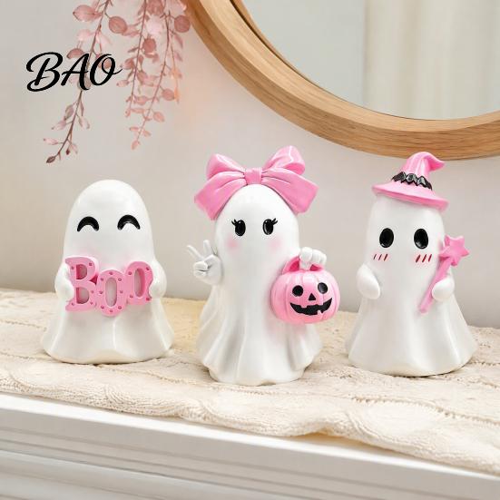 Whimsical Holiday Home Accents Halloween Ghost Figurine, Resin Spooky Cute Statue, Funny Creepy Indoor Table Centerpiece Tabletop Ornament for