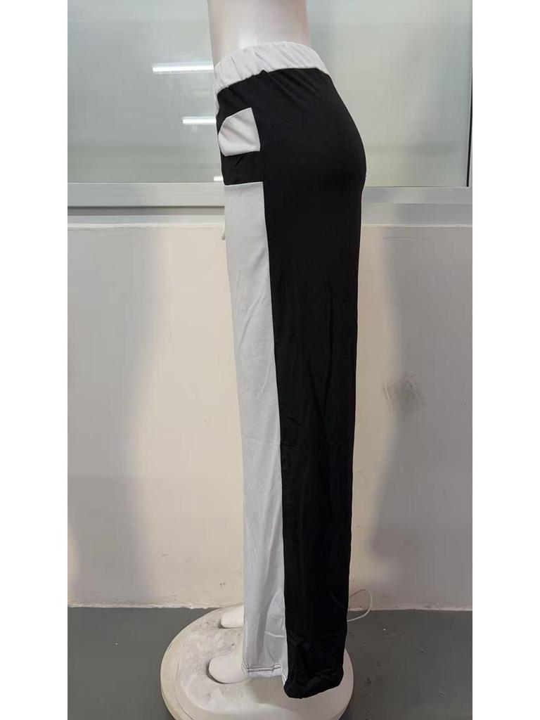 European & American Color Block Wide-Leg Women's Casual Long Pants