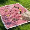 1pc Outdoor Picnic Mat, Summer Thick Waterproof Beach Blanket, Lace Red Checkered Camping Mat, Tablecloth Mat