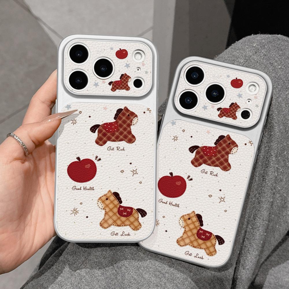Apple Plaid Pony Is Suitable for iPhone17 Large Window 16promax Mobile Phone Case 15 Fine Holes 14 All-inclusive.