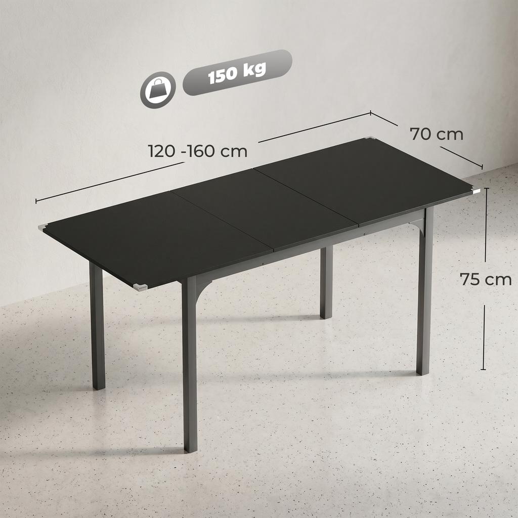 Extendable Dining Table for 4 To 6 People, Steel Legs, for Small Spaces, Dining Room, Black