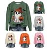 Sudadera de Halloween para mujer, con estampado de calabaza, murciélago y fantasma, cuello redondo, manga larga, para uso diario, sudadera deportiva para desplazamientos