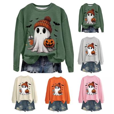Dames Halloween Sweatshirt Pompoen Vleermuis Geest Print Ronde Hals Lange Mouwen Pullover Top Dagelijks Gebruik Woon-werkverkeer Sport Sweatshirt