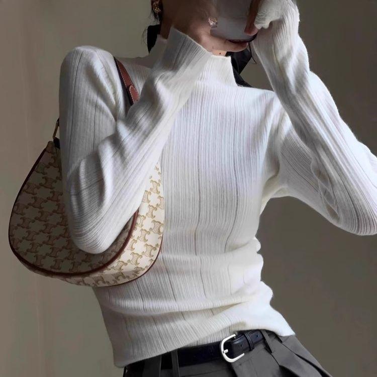 Women's Blue Turtleneck Knitted Base Layer Autumn Winter High-End Slim Fit Sweater Top