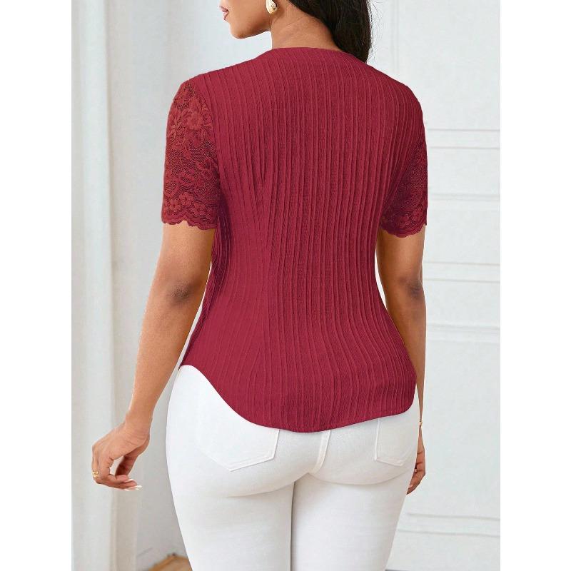 YYFS Damenmode, lässig, Sommer, Frühling, einfarbig, bedruckt, kurzärmelig, V-Ausschnitt, Blusen und Hemden