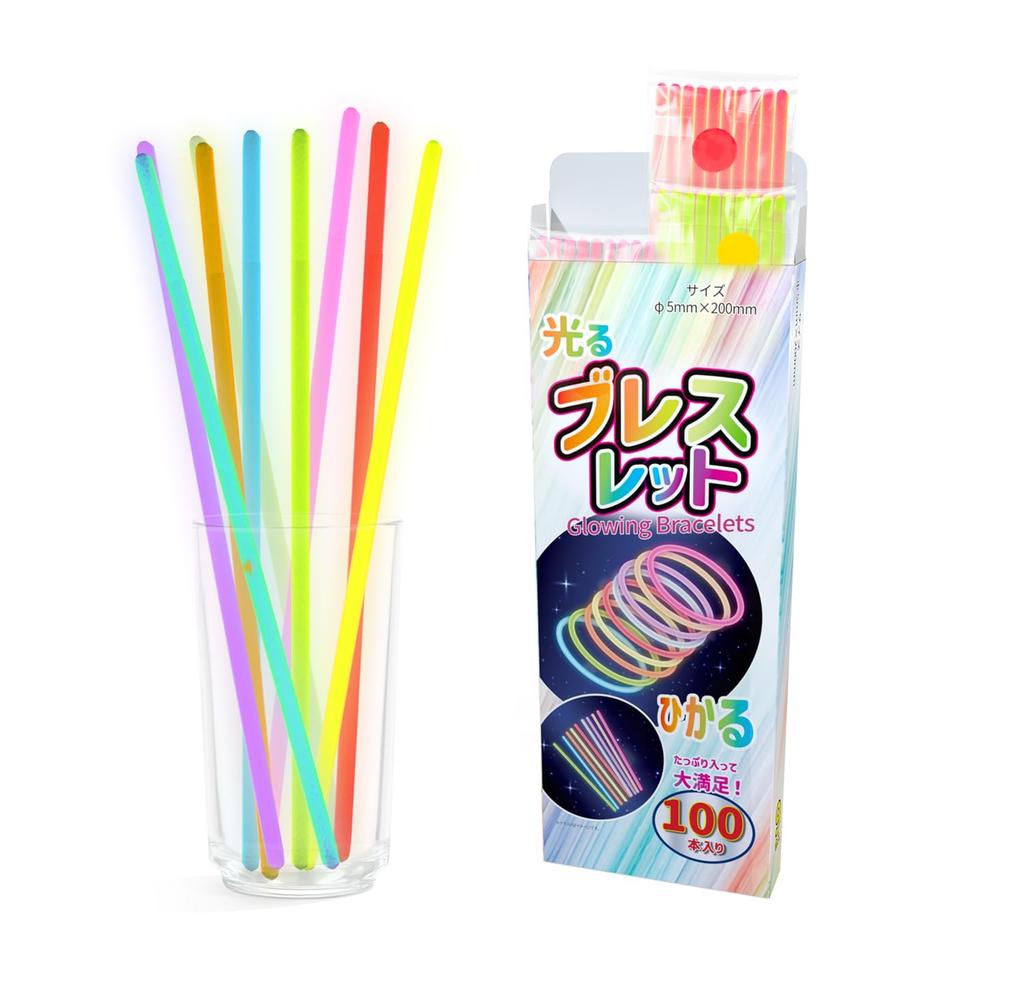 Chemical 9 Colors with Connecting Perfect for Summer Live 100 9 Colors FUSHI&MON Glow-Up Bracelets, Lights, Penlights, 100-Pack, Disposable,