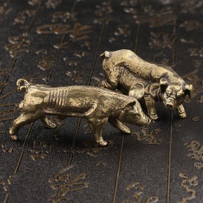Tea Pet Desk Animal Ornament Solid Zodiac Pig Pair Antique Bronze Craft