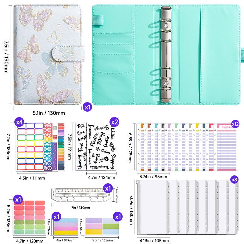 Creative A6 Loose-leaf Notebook with Zipper Bag - Macaron Floral Cash Budget Planner
