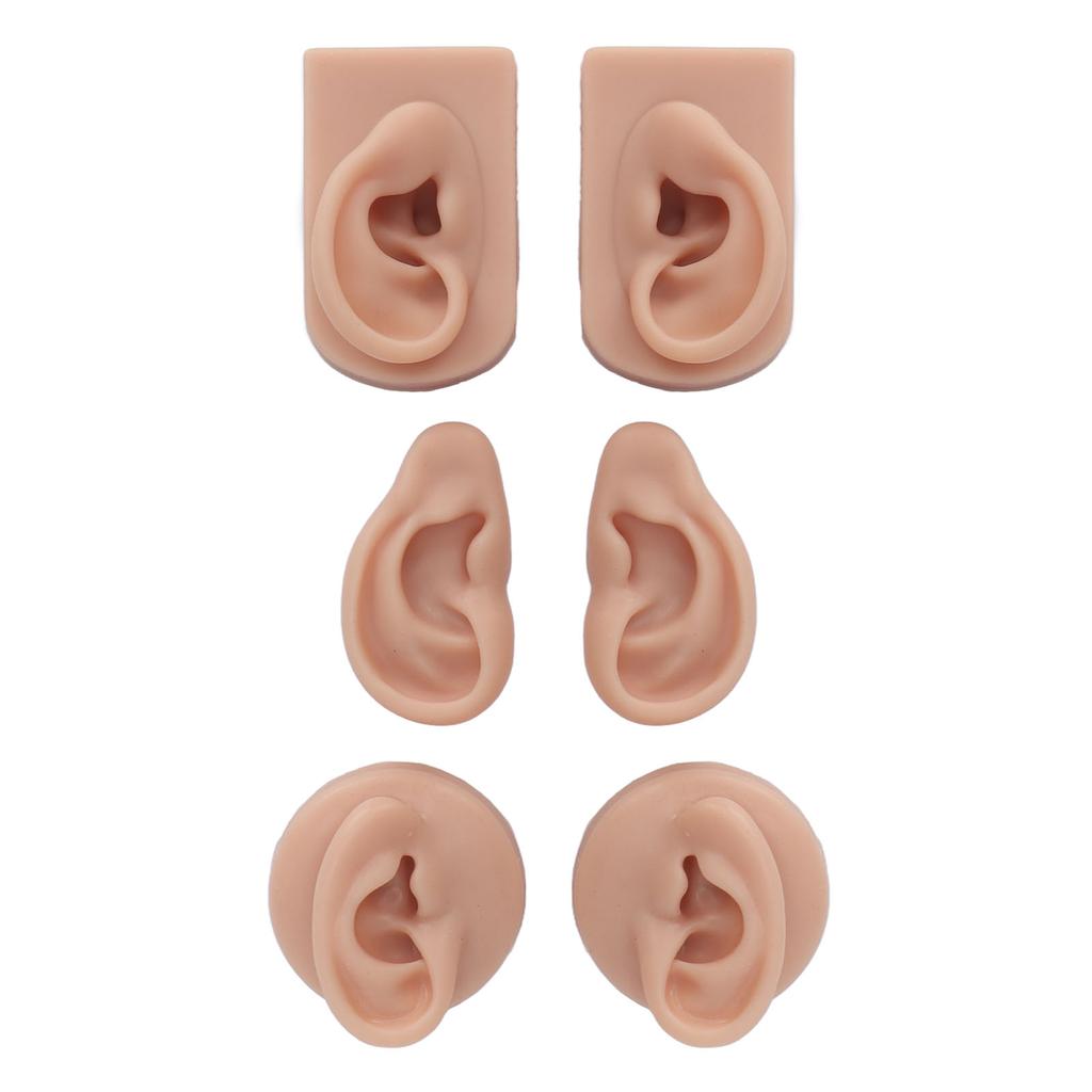 3 Pairs Silicone Ear Model Soft Flexible Simulation Human Ear Model for Piercing Practice Jewelry Display