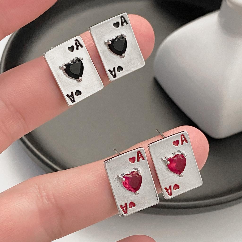 Personalisierte Kreative Liebe Strass Süße Coole Spielkarten Ohrstecker, Nische Pik Ass Hochwertige Damenohrringe