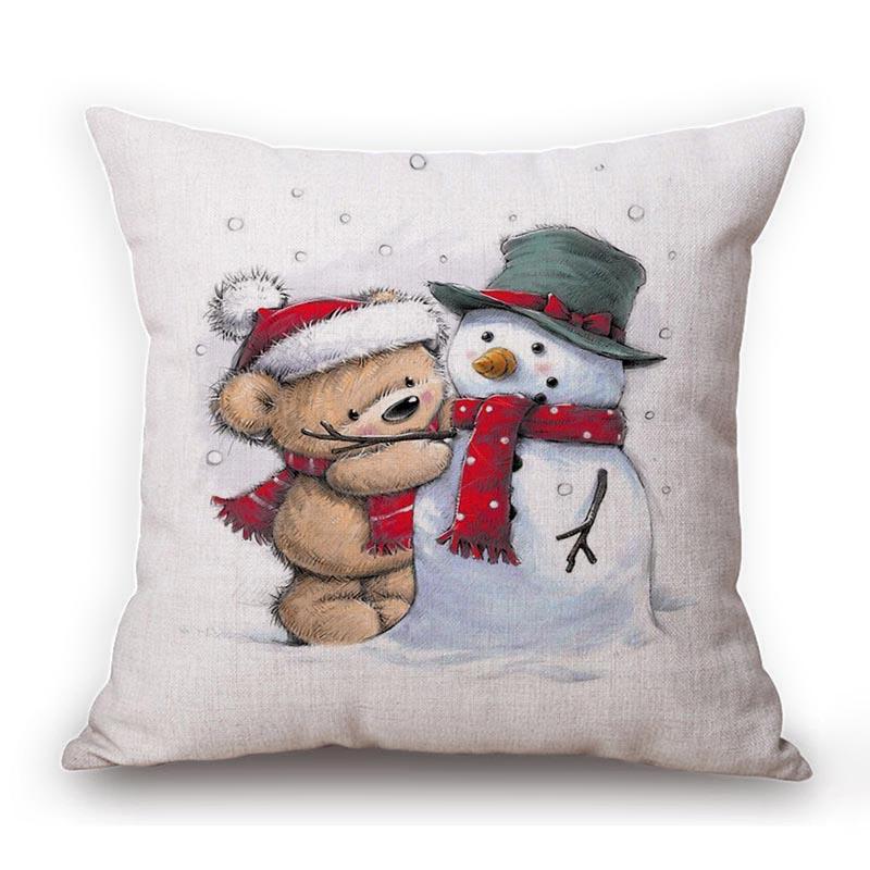 Decorazione di Natale Pupazzo di Neve Orso Carino Arte di Natale Cuscino da Divano Accogliente Federa Quadrata Cotone Lino Copricuscino per Sedile Auto