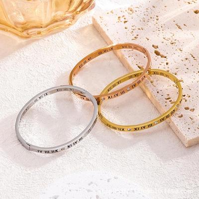 Korean Style Roman Numeral Titanium Steel Bangle – Trendy Women's Jewelry