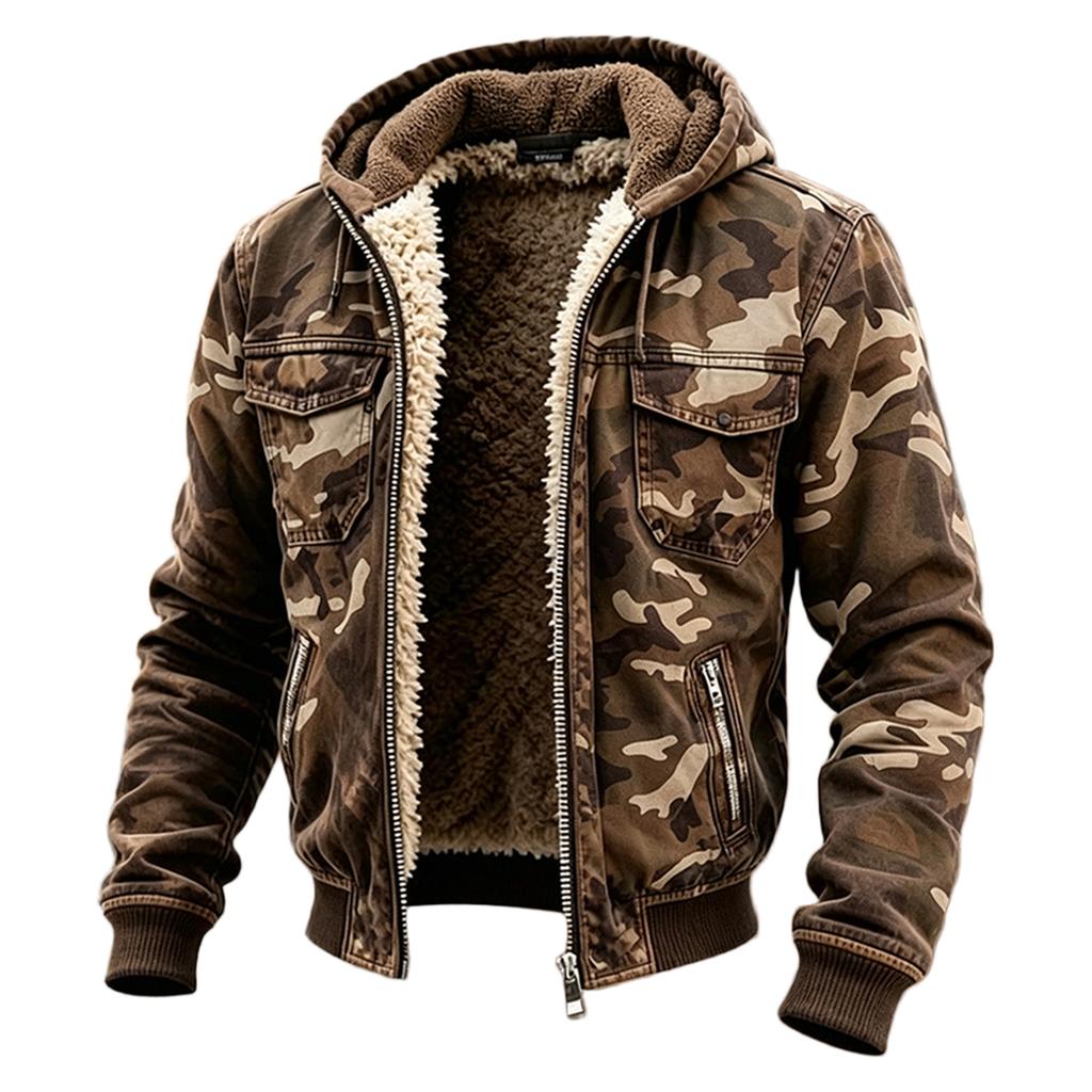 Men's Winter Camouflage Outdoor Hooded -Lined Jacket