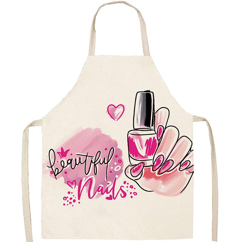 Nail Polish Lipstick Beauty Kitchen Women Apron Household Cleaning Flax Pinafore Salon Home Cooking Baking Adult Bib