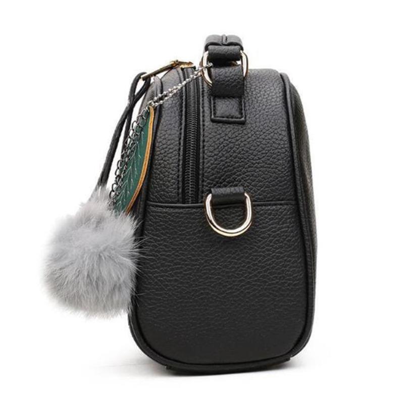 Leather Top-handle Bags Women Shoulder Handbags Hair Ball
