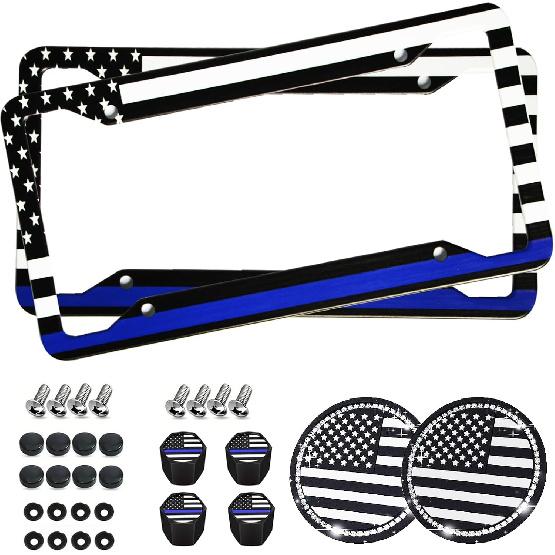 License Plate Frame 2 Packs Licence Plate Frame Holder Aluminum Car License Flag