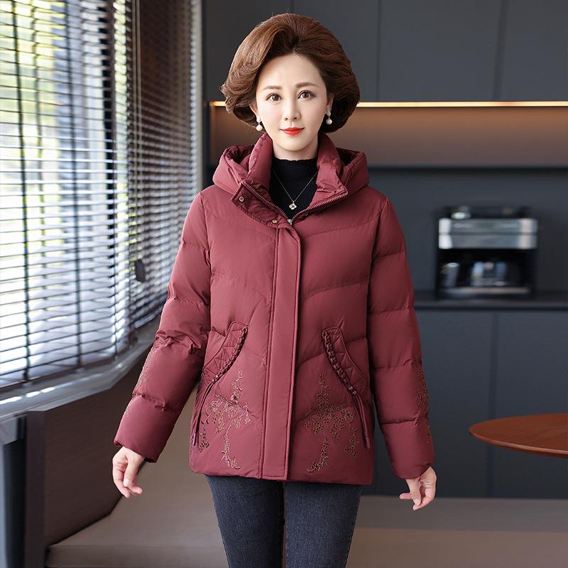 

2025 Winter Women s Short Hooded Down Jacket - Stylish Chinese Design, Warm White Duck Down Coat 2XL (120-135 jin) вина червоного кольору