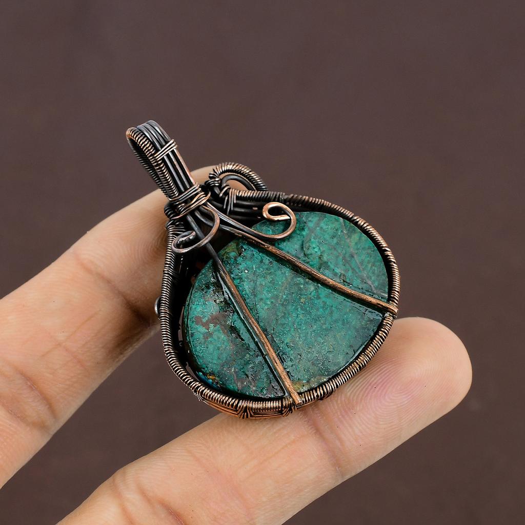 Tibetan Turquoise Handmade Copper Wire Wrap Jewelry Pendant 2.01" G0K75