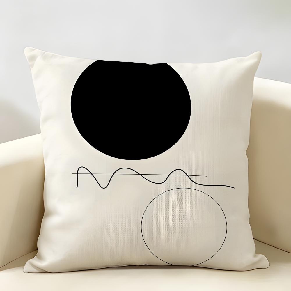 Minimalist Geometry Black White Brown Cushion Cover Natural Linen Organic Fabric Printing Breathable Perfect For Home Decor
