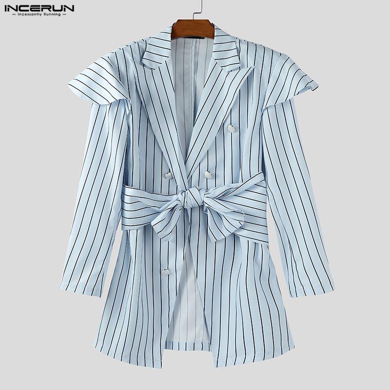 INCERUN Spring Autumn Men Long Sleeve Striped Twisted Waist Thin Blazer Coats