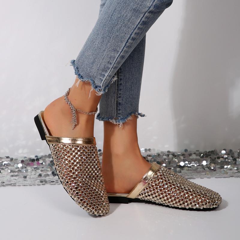 Fashion Women Slippers 2025 Women Summer New Round Head Slippers Water Diamond Flat Home Anti-skid Sandals Slides Women Zapatos De Mujer