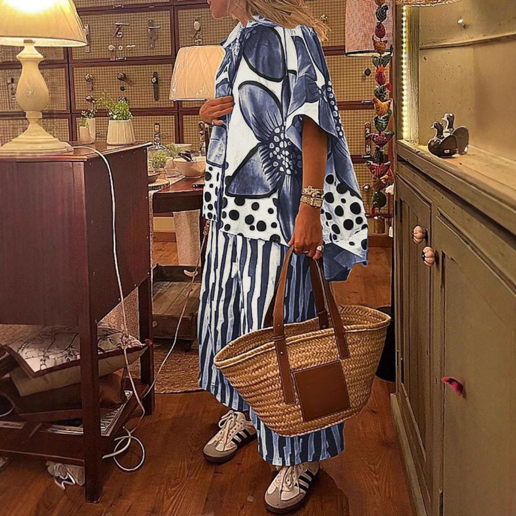 Set de damă casual, cămașă cu imprimeu floral, pantaloni, set din două piese