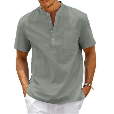 Summer Men's Plus Size Solid Color Stand Up Collar Short Sleeved Shirt Muscle Men's Loose Pullover Shirt