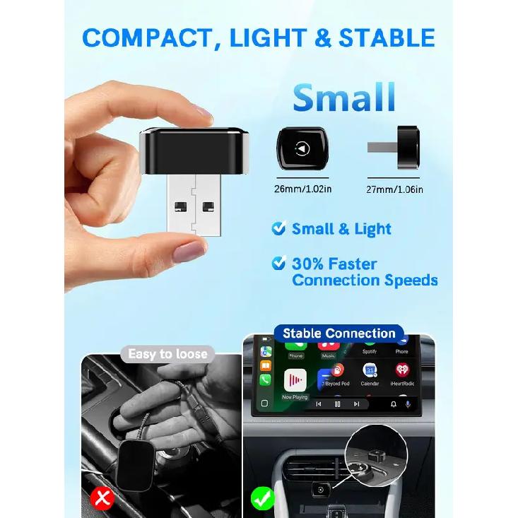 Wireless CarPlay Adapter 2026 Upgrade Wired CarPlay To Wireless, Mini USB Design for Cars with Built-in Wired Apple CarPlay Seam