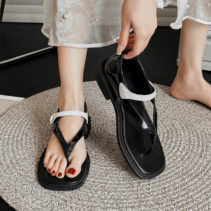 

Модные черные женские пляжные туфли на толстой подошве, мягкие PU кожаные сандалии на платформе, летняя повседневная легкая обувь для леди 2025 42 чёрный