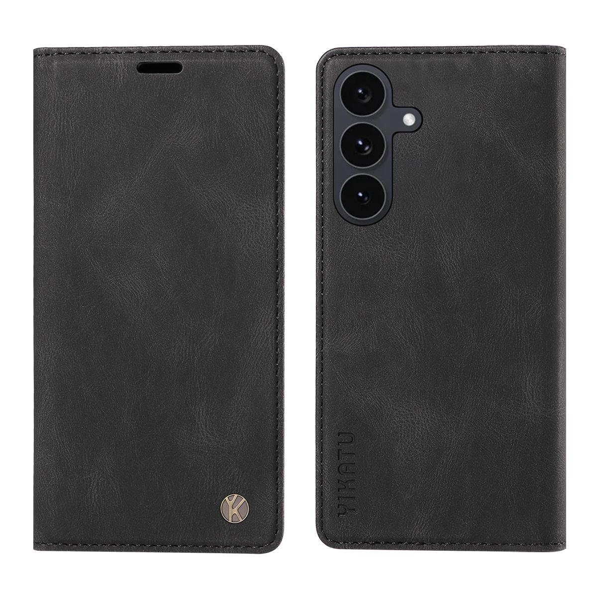 

For Samsung Galaxy S25 FE Leather Cover YIKATU YK-004 Skin-Touch Wallet Phone Cases Black