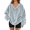 Women's V-Neck Sweatshirt Plush Color Casual Fashion Long Sleeve With Pocketed Pullover Top