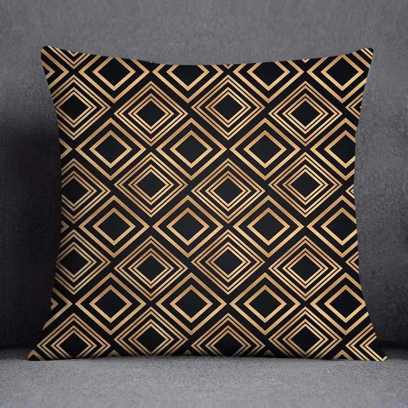 Quadratischer Kissenbezug mit geometrischem Blumenmuster in Schwarz und Gelb, dekorativer Kissenbezug für Zuhause und Büro