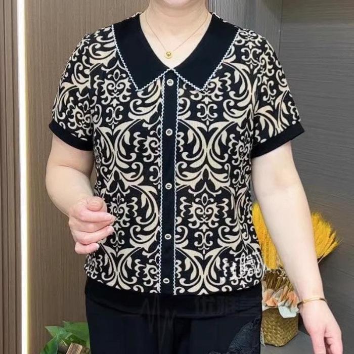 Women s Summer Slimming Short Sleeve T-Shirt: Stylish, Loose-Fit, Plus Size for Middle-Aged and Elderly Mothers 2XL