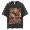 Anime Demon Slayer Rengoku Kyoujurou Printed T Shirt Men Women Manga Tshirts Vintage Washed T-Shirt Harajuku Manga Cotton Tops