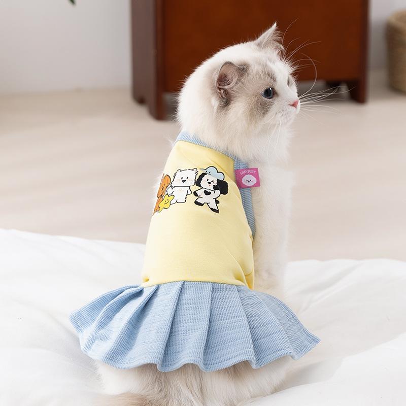 Spring and summer cat clothes happy puppy dress thin blue cat kitten puppy breathable dog pet clothes